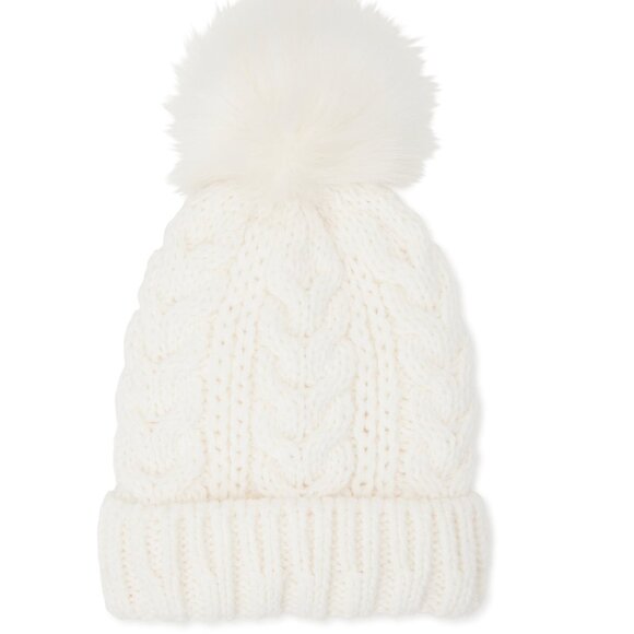 Pom Cable Knit Insulated Women’s Hat Winter White With Pom Pom ONE SIZE NEW - Picture 1 of 5